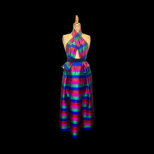Load image into Gallery viewer, Rainbow Thai Silk Skirt Scarf Set Top Striped Pleats DEADSTOCK New Smithsonian Set Vibrant Colors-Magenta Royal Blue Red Green