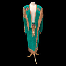 Load image into Gallery viewer, Women’s Western Turquoise Blue Suede Set Jacket and Skirt Genuine Suede and Hand Beaded SouthWestern Native Inspired Cowgirl