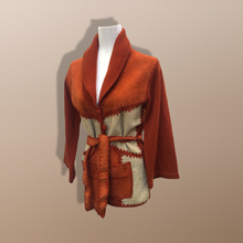 Load image into Gallery viewer, 70’s Vintage Suede Orange Knitted Belted Sweater Jacket Light