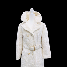 Load image into Gallery viewer, Vintage Robert Meshekoff Faux Persian Lamb Astrakhan White Belted Full Length Double Breasted Coat