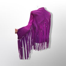 Load image into Gallery viewer, Authentic 70’s Magenta Purple Pink Suede Long Fringe Beaded Jacket Coat Boho Bohemian Hippy Chic