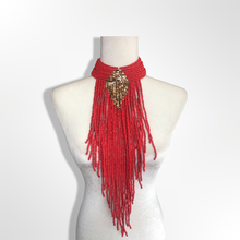 Load image into Gallery viewer, Beaded Bib Necklace in Salmon Orange/Pink Gold Color