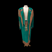 Load image into Gallery viewer, Women’s Western Turquoise Blue Suede Set Jacket and Skirt Genuine Suede and Hand Beaded SouthWestern Native Inspired Cowgirl