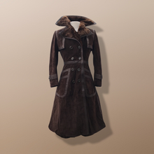 Load image into Gallery viewer, 60’s 70’s Suede Trench with Shearling Collar Made in Brazil Princess Fit and Flare