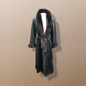 Italian leather Wrap Tuxedo Mink Coat Herringbone Design