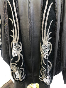 Vintage Glam 80’s Couture Neiman Marcus Leather Dolman Batwing Cocoon Black Leather Suede Hand Beaded Sequined Jacket Studio 54 80’s Iman Style One Size Fits Most