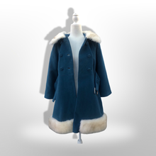 Load image into Gallery viewer, 60’s 70’s Velveteen Blue Coat Vegan Faux Fur Belted