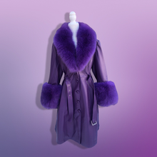 Load image into Gallery viewer, Purple Lamb Leather and Fox Fur Trench Fit and Flare Coat