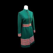 Load image into Gallery viewer, 60’s Green Embroidered Button Down Coat Dress