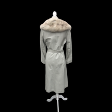 Load image into Gallery viewer, Vintage 60’s 70’s Blue Gray Leather and Norwegian Fox Fur Tuxedo Coat