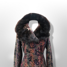 Load image into Gallery viewer, 60’s Vintage Coat Floral Tapestry Carpet Mink Collar Colorful