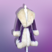 Load image into Gallery viewer, Vintage 70’s Collectible Lilli Ann Purple Suede and Massive Sheepskin Shearling Coat Penny Lane Almost Famous Princess Cut Fit and Flare Hippy Boho Chic Jessica Simpson