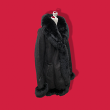 Load image into Gallery viewer, New Black Suede Shearling Lined Fox Fur Trim Luxury Coat