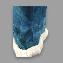 Load image into Gallery viewer, 70’s Vintage Blue Suede and Shearling Women’s Coat Jeweled Belt Boho Penny Lane Burning Man Coachella Hippy Russian Princess