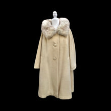 Load image into Gallery viewer, 60’s Vintage LIlli Ann Cream Coat Mohair and Fox Fur Collar Swing Style for Fall Winter Christmas and Gift for Her