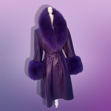 Load image into Gallery viewer, Purple Lamb Leather and Fox Fur Trench Fit and Flare Coat