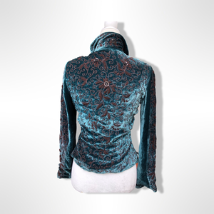 Beaded Teal Blue Vintage Velvet Jacket Blazer