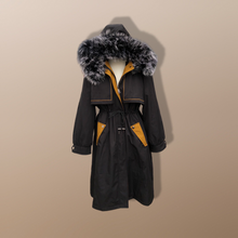 Load image into Gallery viewer, New Versatile Black Parka with Fox Fur Hood Removable Fur and Zip in-out Fur Lining Snow Waterproof