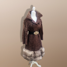 Load image into Gallery viewer, Vintage 60’s 70’s Fur Coat Persian Lamb Astrakhan Norwegian Fox Fur Tiered Jeweled Belt XS