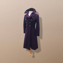 Load image into Gallery viewer, Vintage Deep Purple Military Style Wool Coat Fitted and Tailored