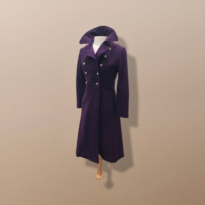 Vintage Deep Purple Military Style Wool Coat Fitted and Tailored