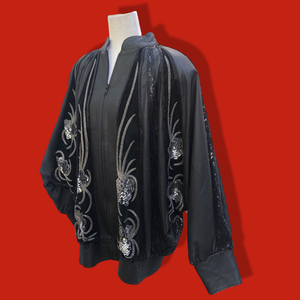Vintage Glam 80’s Couture Neiman Marcus Leather Dolman Batwing Cocoon Black Leather Suede Hand Beaded Sequined Jacket Studio 54 80’s Iman Style One Size Fits Most