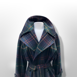 Green Tartan Wool Plaid Wrap Coat