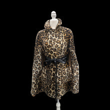 Load image into Gallery viewer, Vintage 60’s Cape Poncho Reversible Wool camel and Faux Leopard Jaguar Print Double Pocket and Buttons