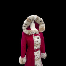 Load image into Gallery viewer, Vintage 70’s Coat Red Princess Spotted Faux Fur Hooded Christmas Holiday Winter Princess