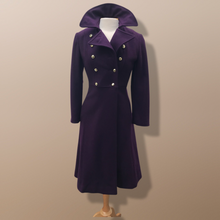 Load image into Gallery viewer, Vintage Deep Purple Military Style Wool Coat Fitted and Tailored