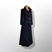 Load image into Gallery viewer, 60&#39;s 70&#39;s Black Raised Velvet Coat Fit and Flare Victorian Gothic Double Breasted Full Length Princess