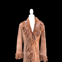Load image into Gallery viewer, Vintage Fringe Suede and Fur Western Duster Coat Native Southwestern Cowgirl Boho Bohemian Fashion