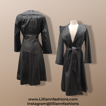 Load image into Gallery viewer, Vintage Brown Leather Trench Spy Coat Lord and Taylor Fit and Flare