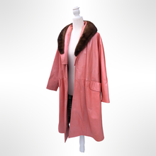 Load image into Gallery viewer, 70’s 80’s Pink Leather and Mink Collar Convertible Duster Coat