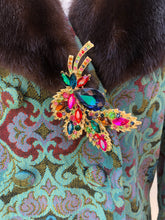 Load image into Gallery viewer, 60’s Vintage Tapestry Coat with Mink Trim Turquoise Pink Wool