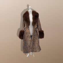 Load image into Gallery viewer, Leopard Print Leather and Fox Fur Trench Fit and Flare Coat