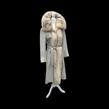 Load image into Gallery viewer, Vintage 60’s 70’s Blue Gray Leather and Norwegian Fox Fur Tuxedo Coat