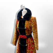 Load image into Gallery viewer, 60s 70s Vintage Gold And Red Floral Carpet Tapestry Coat Velvet Sherpa Boho Chic Burning Man Woodstock Russian Princess Sergeant Pepper's