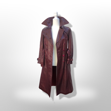 Load image into Gallery viewer, Vintage 70’s Leather Coat Trench Spy in Bergundy Oxblood Highly Detailed