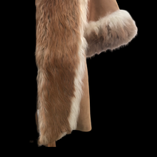 Load image into Gallery viewer, Vintage Camel Suede Tan Duster Coat with Genuine Fur Tuxedo and Cuffs in Natural Color