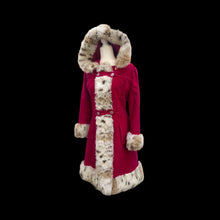 Load image into Gallery viewer, Vintage 70’s Coat Red Princess Spotted Faux Fur Hooded Christmas Holiday Winter Princess