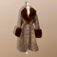 Load image into Gallery viewer, Leopard Print Leather and Fox Fur Trench Fit and Flare Coat