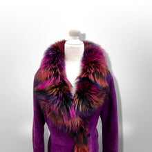 Load image into Gallery viewer, Purple Suede and Shearling with Rainbow Purple Dyed Fox Fur Ultra Soft Warm
