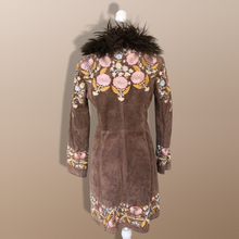 Load image into Gallery viewer, Vintage Deadstock Embroidered Pink Floral Brown Suede and Mongolian Lamb Coat Small Petite
