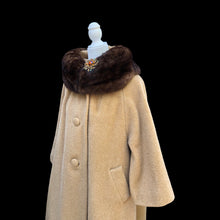 Load image into Gallery viewer, Vintage Women's Coat- 60s Lilli Ann Camel Tan Color  Luxury Mink Wool Swing Coat One Size Fits All Mad Men Style