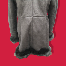 Load image into Gallery viewer, New Black Suede Shearling Lined Fox Fur Trim Luxury Coat