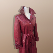 Load image into Gallery viewer, 70’s Vintage Leather Trenchcoat Spy Lamb Leather Bergundy Oxblood Color Super Soft