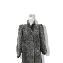 Load image into Gallery viewer, 90’s does 40’s Lamb Curly Gray Coat Puff Sleeve with Suede Inserts Minimal Stealth Made in Sweden “Viking Lamb”