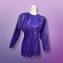 Load image into Gallery viewer, 80’s Glam Purple Leather Jacket Studio 54 Ultra Soft Lamb Leather Fitted and Ruched