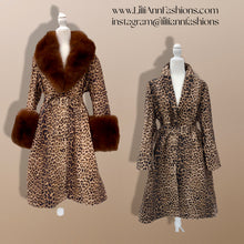 Load image into Gallery viewer, Leopard Print Leather and Fox Fur Trench Fit and Flare Coat